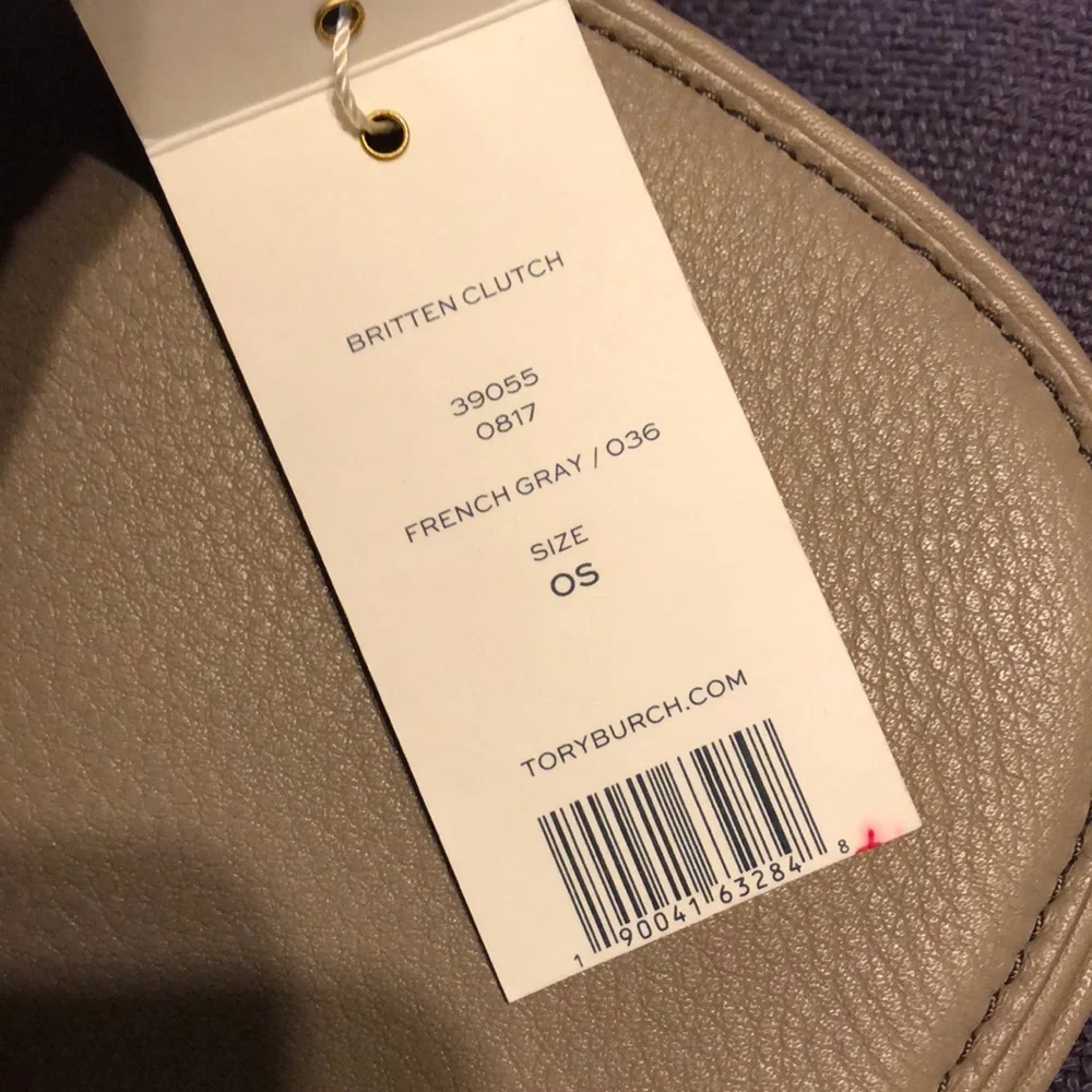 Tory Burch Beige Leather Crossbody Clutch with rare Silver Logo